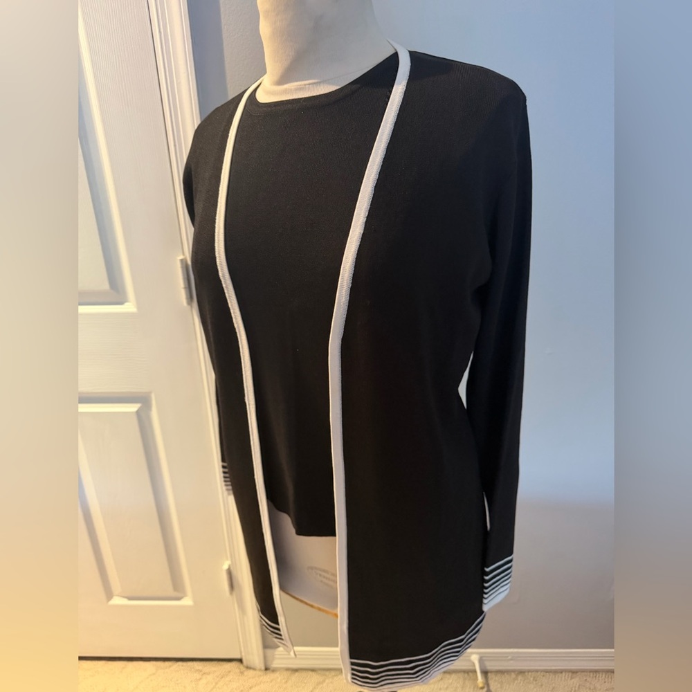 Carducci Black & White Trim Open-Front Cardigan Set with Sleeveless Tank - Picture 8 of 9